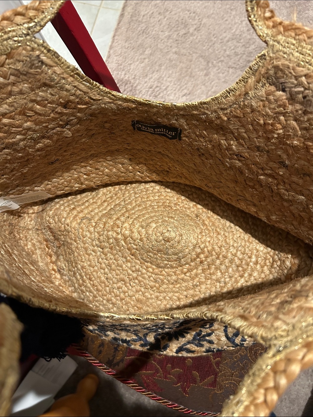 Olivia Miller Natural Straw Tote with Navy Floral Print and Tassel - Picture 7 of 7